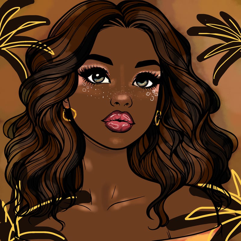 realistic girl with wavy hair and lips