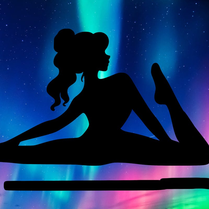 a realistic girl in yoga outfit doing splits