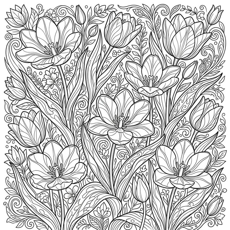 Dive into a world of floral beauty with this exquisite Kaufmanniana Tulips coloring page, perfect for teens seeking a detailed and engaging artistic challenge. Explore the unique waterlily-like blooms and intricate botanical designs as you bring them to life with your favorite colors.