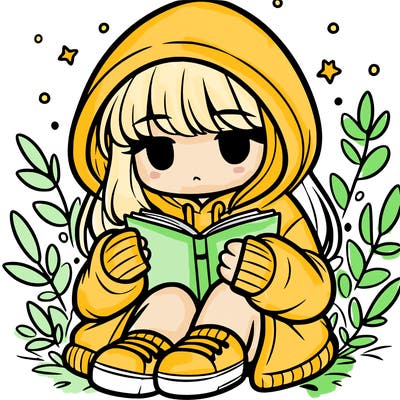 girl in oversized hoodie reading a book