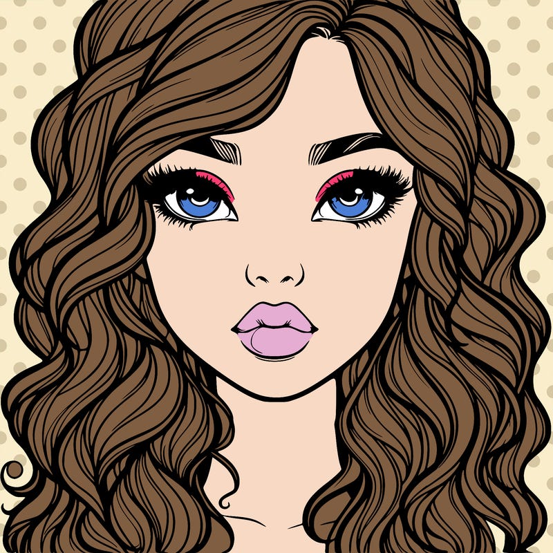 realistic girl with wavy hair and lips