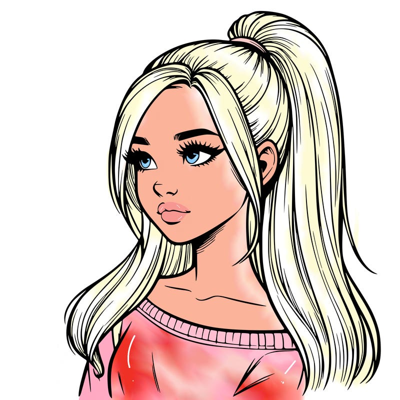 realistic girl with a high ponytail