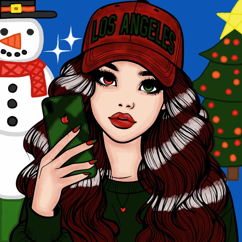 realistic beautiful girl wearing los ángeles cap holding an iphone