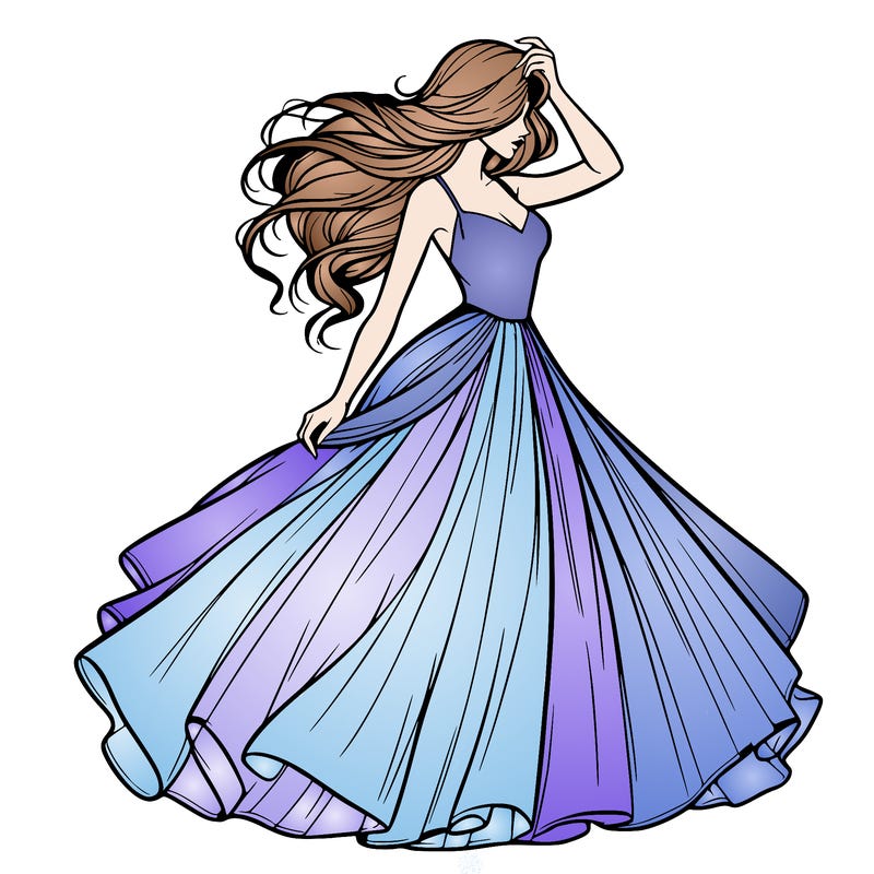 realistic woman with dress flowing in the wind