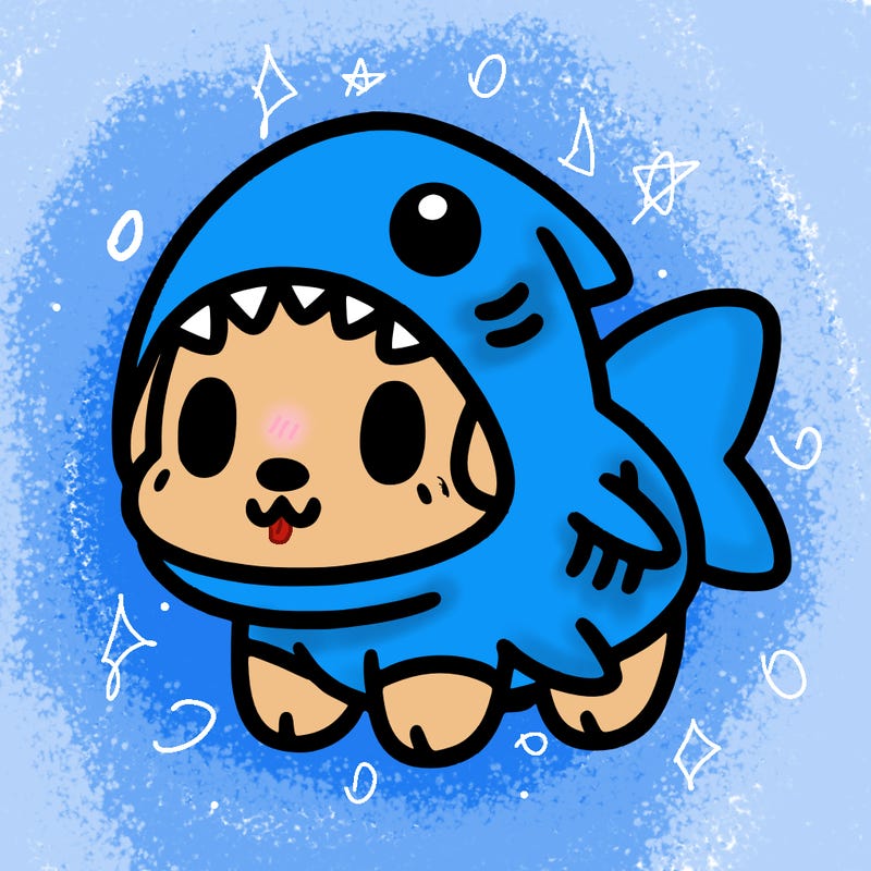 cute dog wearing a shark costume