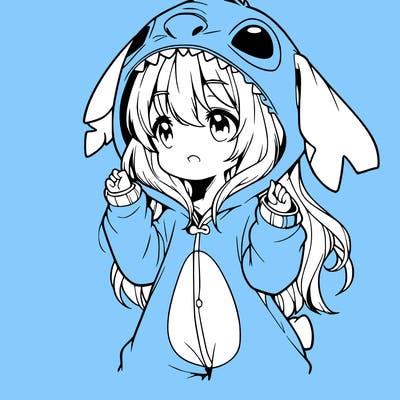 anime girl in a stitch onsie