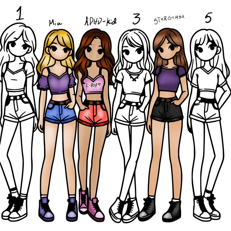 a group of girls wearing crop tops and shorts