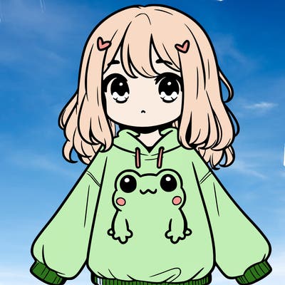 girl wearing frogging sweatshirt