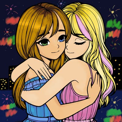 realistic girls hugging