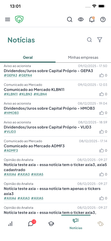 AGF App mobile interface showing a news feed with dividend announcements and market communications.