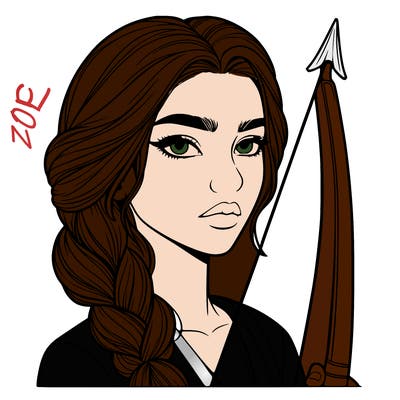 tall beautiful serious realistic girl with eyes a nose a mouth hair in braid holding a bow and arrow