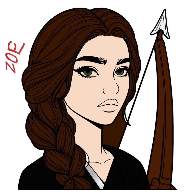 tall beautiful serious realistic girl with eyes a nose a mouth hair in braid holding a bow and arrow
