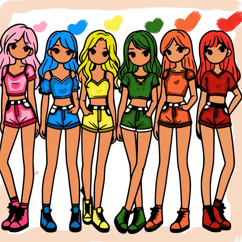 a group of girls wearing crop tops and shorts