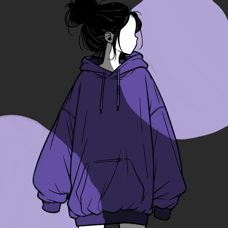 realistic girl with a oversized sweatshirt on and a bun