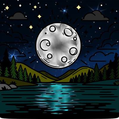 moonlight shining on a lake