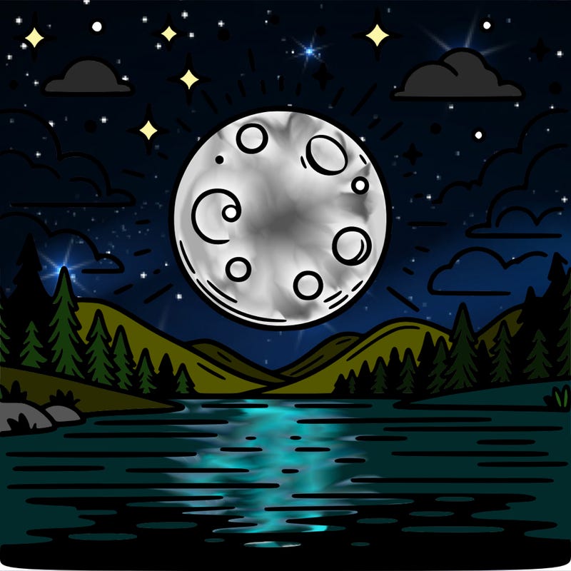 moonlight shining on a lake