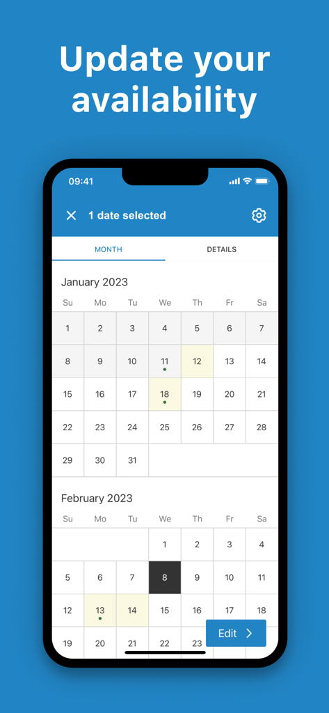 Calendar interface in the FishingBooker for Captains app for managing booking availability