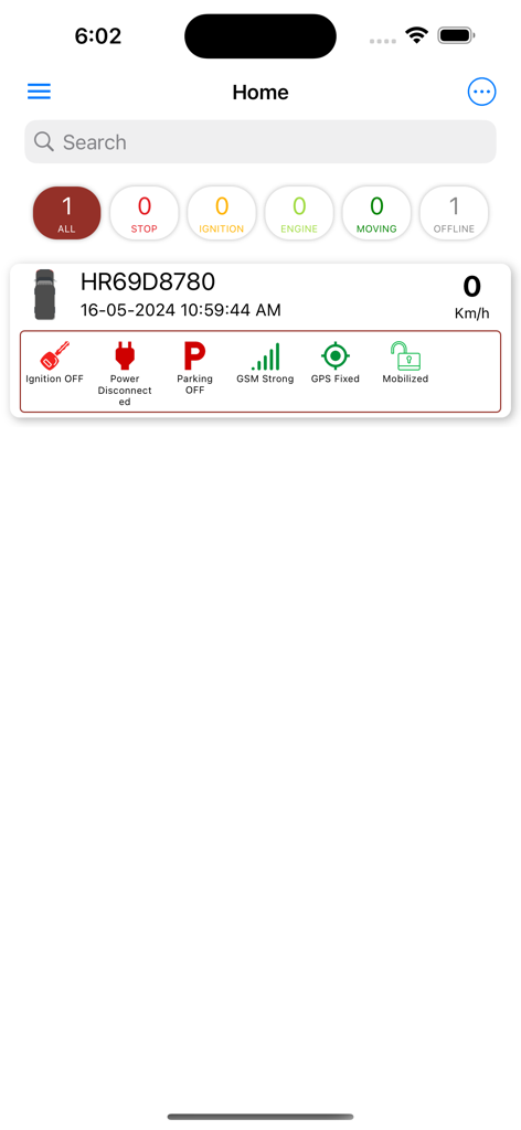 Waypoint Pro - Waypoint Pro app home screen showing real-time IoT asset status including ignition, power, and GPS connectivity.