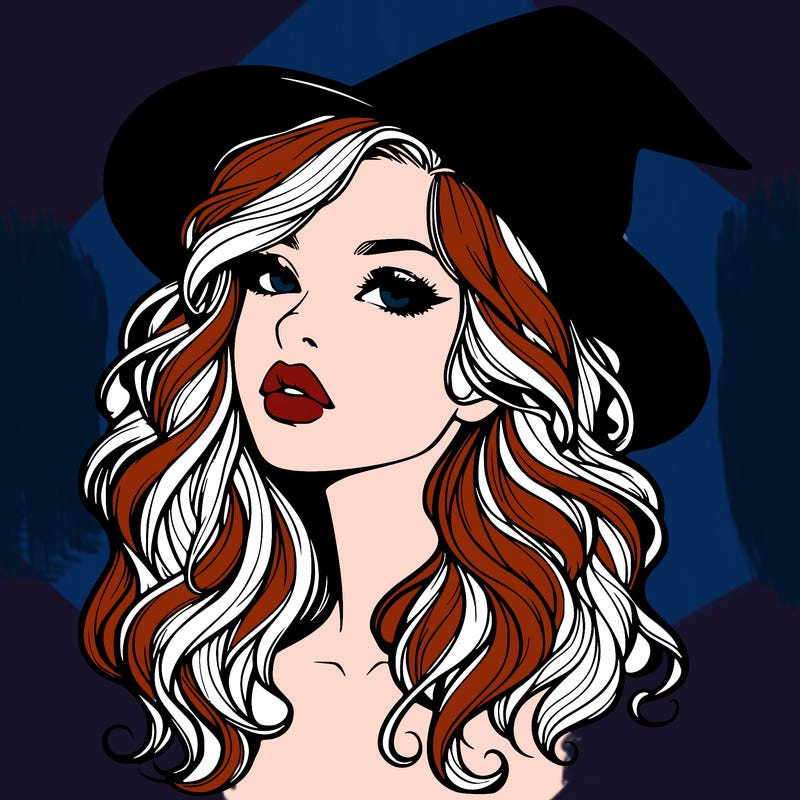 realistic witch girl with wavy hair and lips