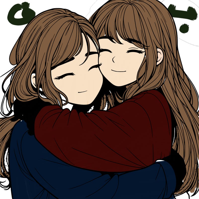 realistic two girls hugging