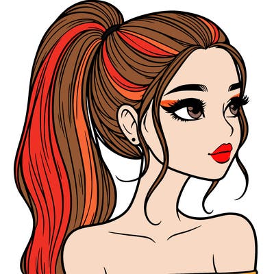 a beautiful and realistic girl with a high pony tail