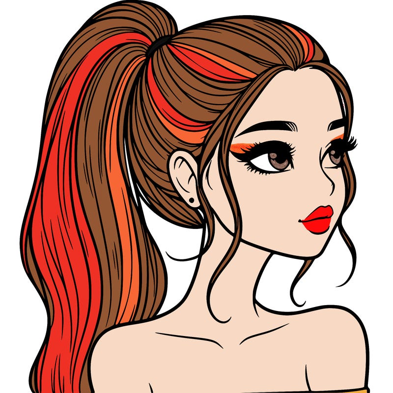 a beautiful and realistic girl with a high pony tail