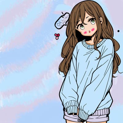 manga teen girl  in a sweater and baggy pants