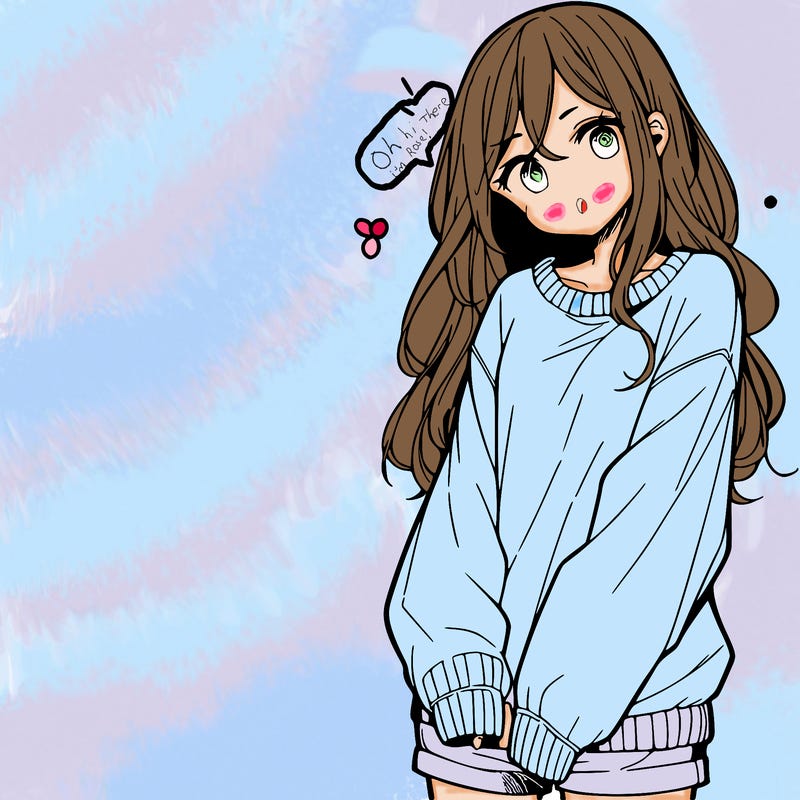 manga teen girl  in a sweater and baggy pants