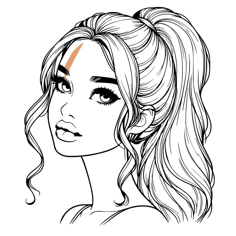 realistic girl with a ponytail on her hair and lips