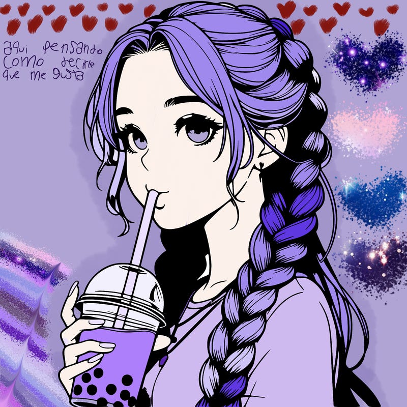 realistic girl with braided hair drinking boba