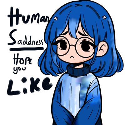 sad girl with glasses in a sweater