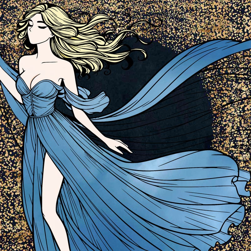 realistic woman in dress flowing the the wind