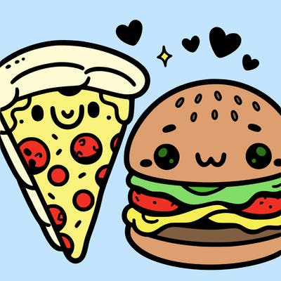 cute pizza and cute hamburger