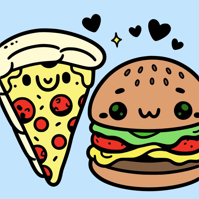 cute pizza and cute hamburger