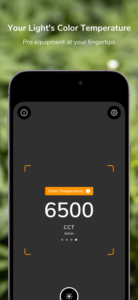Photone - Grow Light Meter - Photone app interface showing a 6500 Kelvin color temperature measurement for grow lights