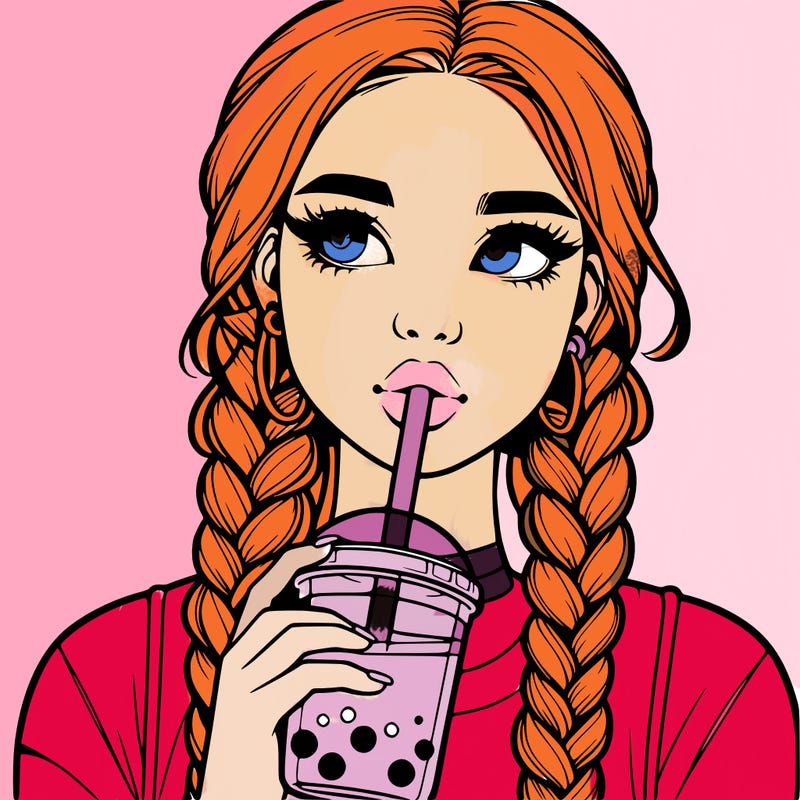 realistic girl with braided hair drinking boba