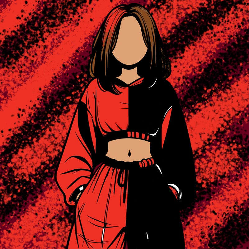 realistic girl faceless with baggy pants and a crop top