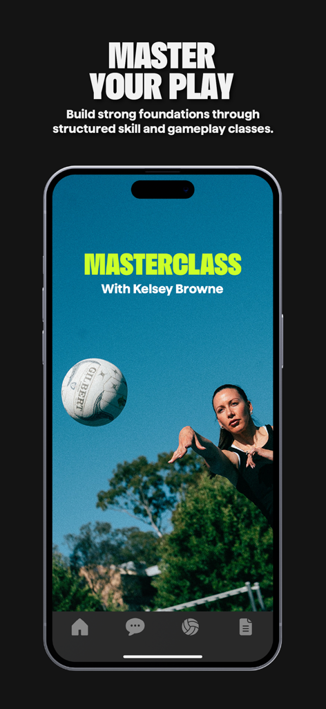 NetHub App - NetHub app interface showing a netball masterclass with Kelsey Browne