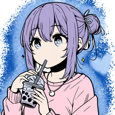 manga character drinking boba