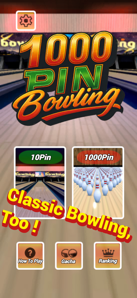 1000 Pin Bowling - Menú principal de la aplicación 1000 Pin Bowling que muestra los modos de juego de 10 y 1000 bolos