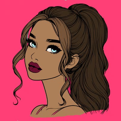 realistic girl with a ponytail on her hair and lips