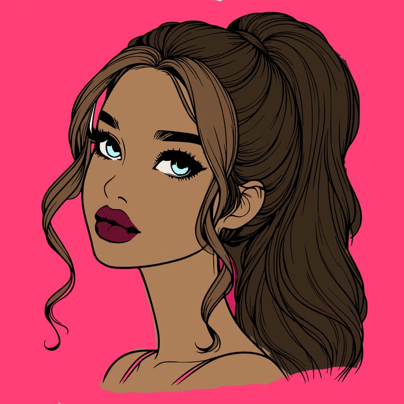 realistic girl with a ponytail on her hair and lips