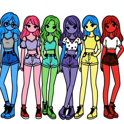 a group of girls wearing crop tops and shorts