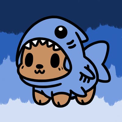 cute dog wearing a shark costume