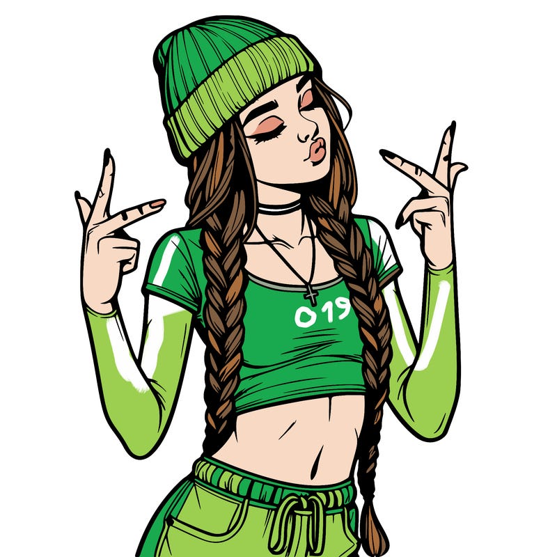 realistic teenage girl with braids and a beanie and crop top doing 🫶🏼