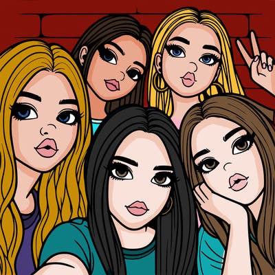 group of teen girls friends y2k up close in a selfie