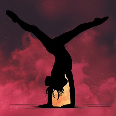 realistic gymnastic hand stand girl in four splits