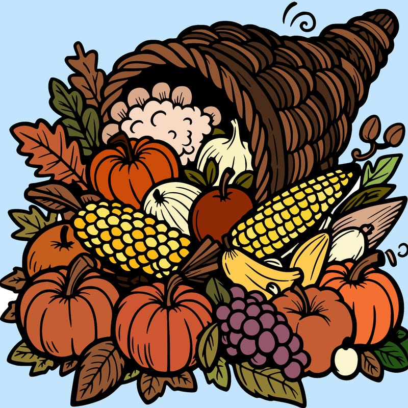 a cornucopia spilling out autumn fruit%2c vegetable