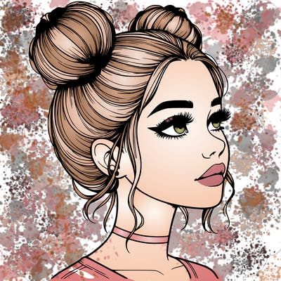 realistic girl with buns on the top of her head