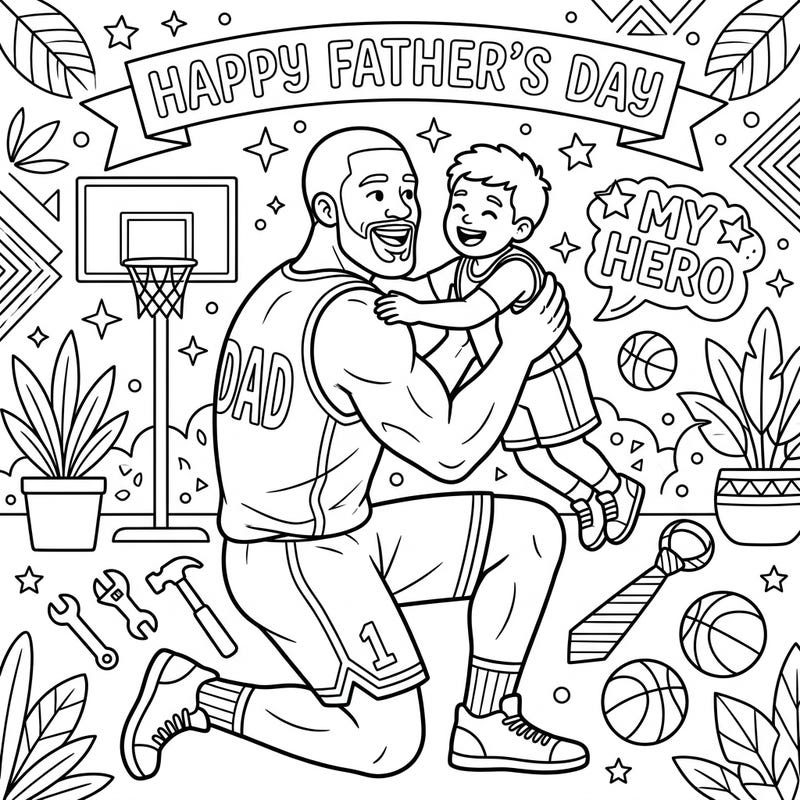 Honor the special bond between a father and child with this engaging NBA Centers Father's Day coloring page. It's a perfect way to show appreciation for the hero dads in your life, combining sports and family love.